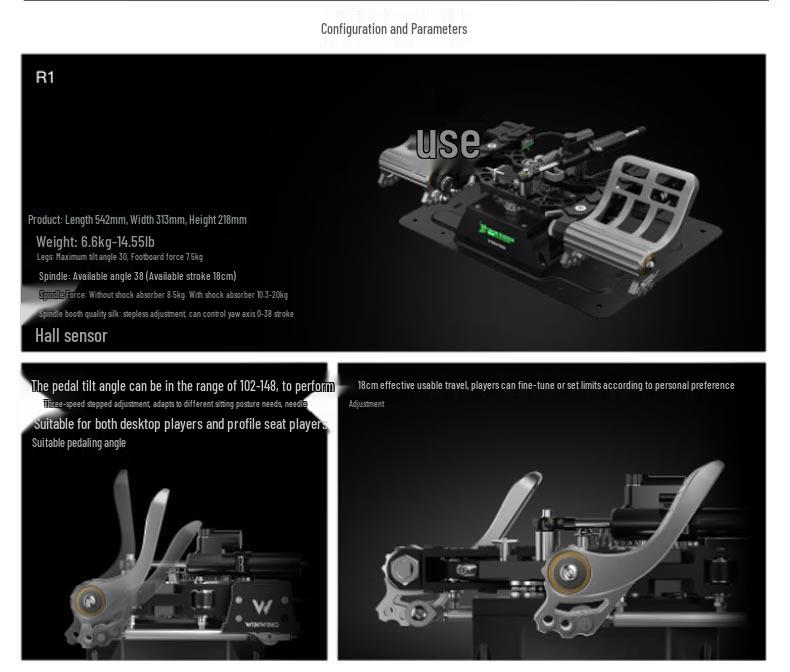 Sheng Orion All-Metal Flight Joystick & Rudder Pedals, 7-Wing Tail Damped Standard Version
