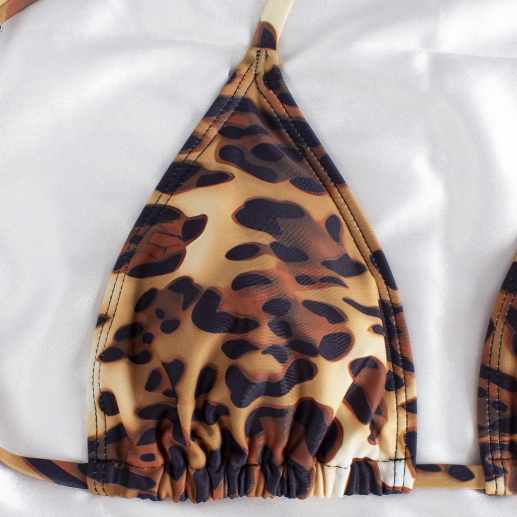 1011 European and American three-point printing sexy halter leopard print bikini women's straps new split swimsuit two-piece set