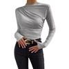 Womens Long Sleeve Top Ladies Summer Solid Color Slim T-shirt Elegant Basic Blouses