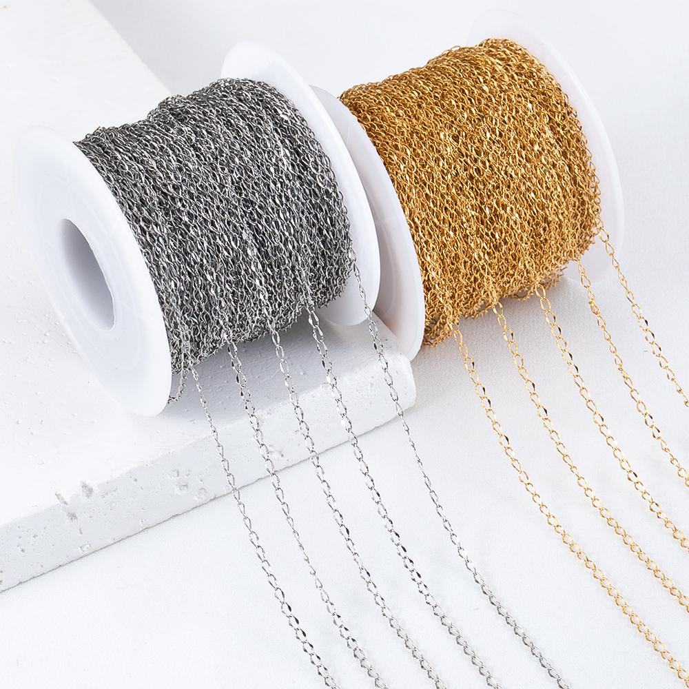 2M/roll Stainless Steel Thin Twist Chain 2mm Gold Color Silver Color Metal Link Chains for DIY Necklaces Bracelet Jewelry Making
