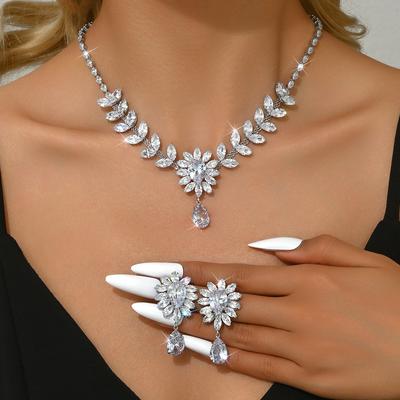 Jewelry Necklace Earrings Set Women'S Zircon Claw Chain Fashion Light Luxury Premium Clavicle Chain Jewelry