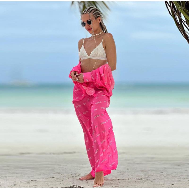 Summer Female 2 Piece-Set Trousers Casual See-Through Holiday Cardigan and High Waist Women's Pants Outfits Tracksuit 2025