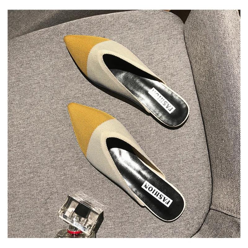 Women Mules 2025 Summer Knitting Pointed Women Half Slides Mules Loafers Casual Slipper Female Shoes Flat Sandals Size 35-43