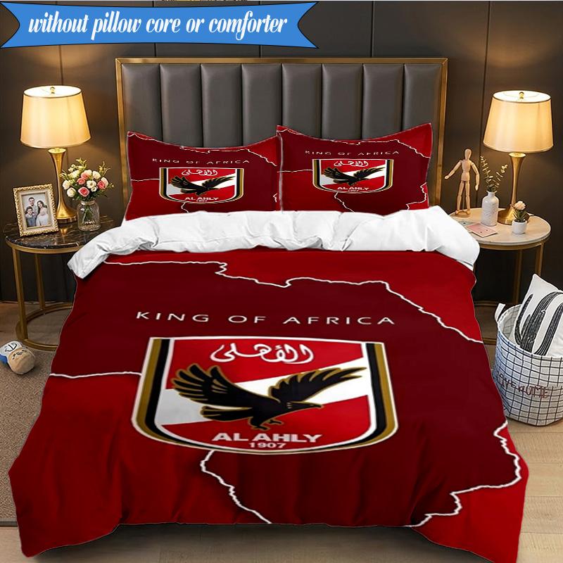 3PCS Ahly Football club Printed Soft Bedding Set,Including 1pc Duvet Cover And 2pcs Pillowcases Perfect for Bedroom, Dormitory, Fan gift