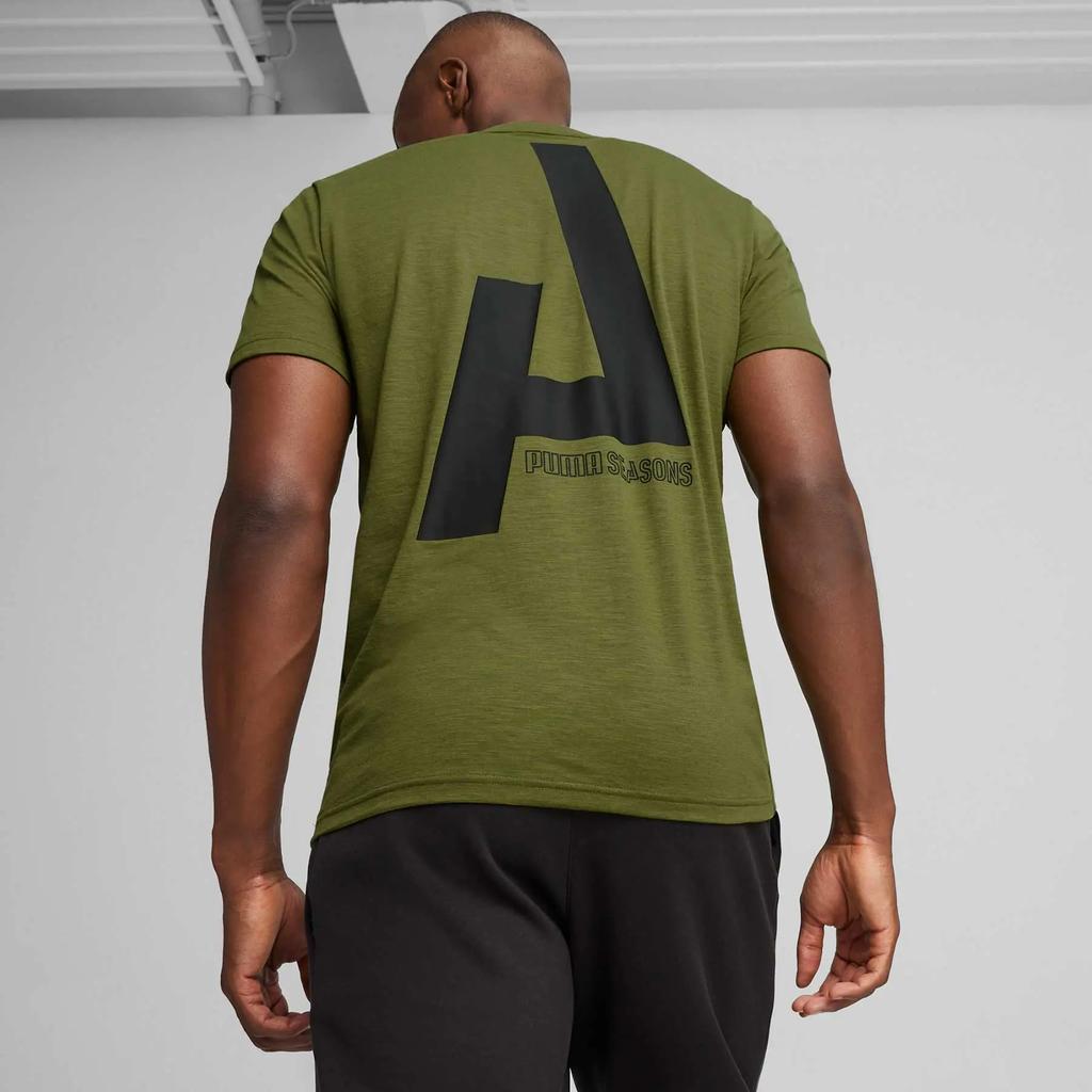 Puma Seasons Graphic Logo Round Neck Knit Short Sleeve T-Shirt Men Tops Green 525111-33