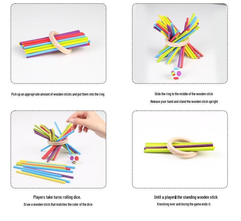 Wooden 3-in-1 Stick Pulling Game: Color Recognition, Parent-Child Interactive, Concentration & Balance Toy.