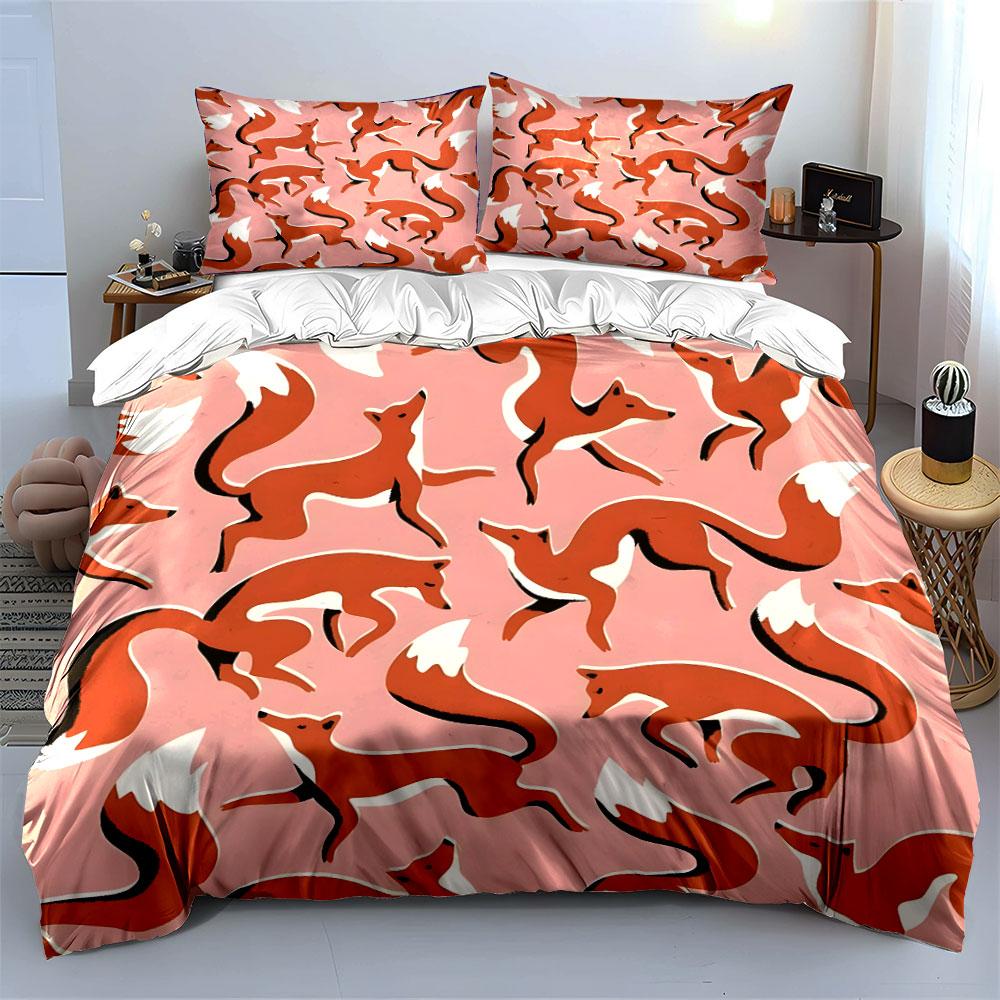 "Playful Fox-Themed Design Set" Exquisite three-piece bedding set gift for kids and adults