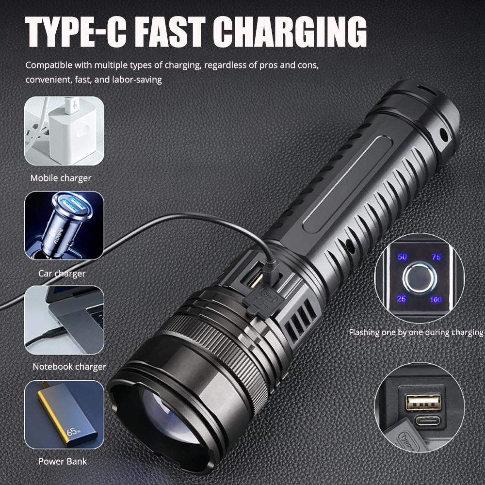 10000LM LED White Laser Built-in Battery Flash Light Emergency Spotlights 5km Most Powerful Led Flashlights Tactical Lights
