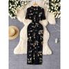 New Chinese Style Women's Clothing Dress 2024 Summer New Arrival Scheming Cutout Lace Stitching Bronzing Printed Cheongsam