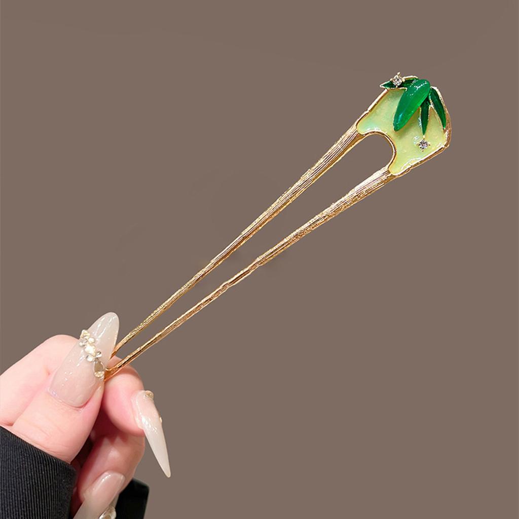 Chinese Hanfu Hairpin Green Leaf Hair Sticks Zinc Alloy Bamboo Hair Stick For Women 17cm Rhinestone Hair Accessories 1/2pcs