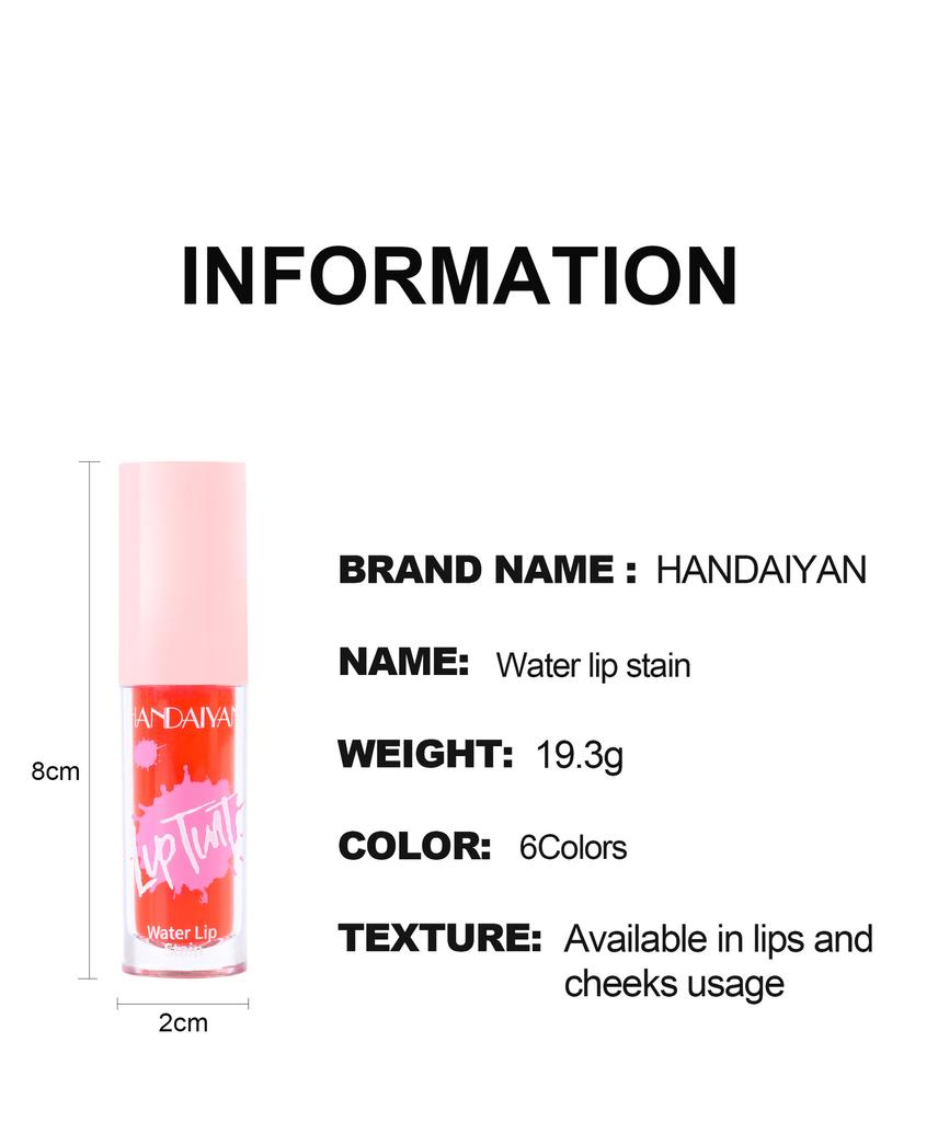 HANDAIYAN Water Lip Stain, 2-in-1 Glossy Liquid Lipstick, Long-Lasting Moisturizing Lip Tint Waterproof Tinted Lip Gloss Cosmetics for Women