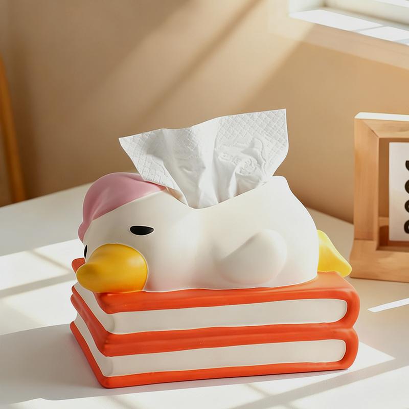 Lovely Cartoon Duck Resin Tissue Box Cover Decorative Napkin Holder for Home Living Room Tabletop Elegant Art Wall Display Item