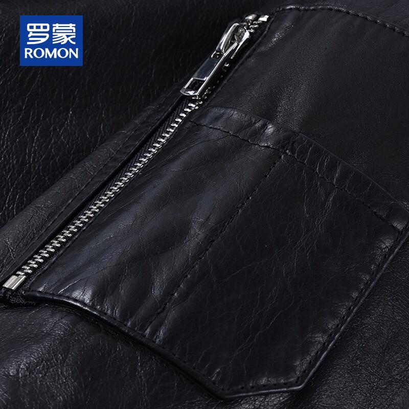 ROMON Men's Genuine Leather Lapel Jacket