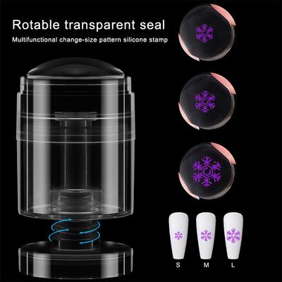 Rotatable Nail Stamper Jelly Printing Silicone Nail Polish Stamping French Tip Nail Stamp Template With Scraper Manicure Stencil
