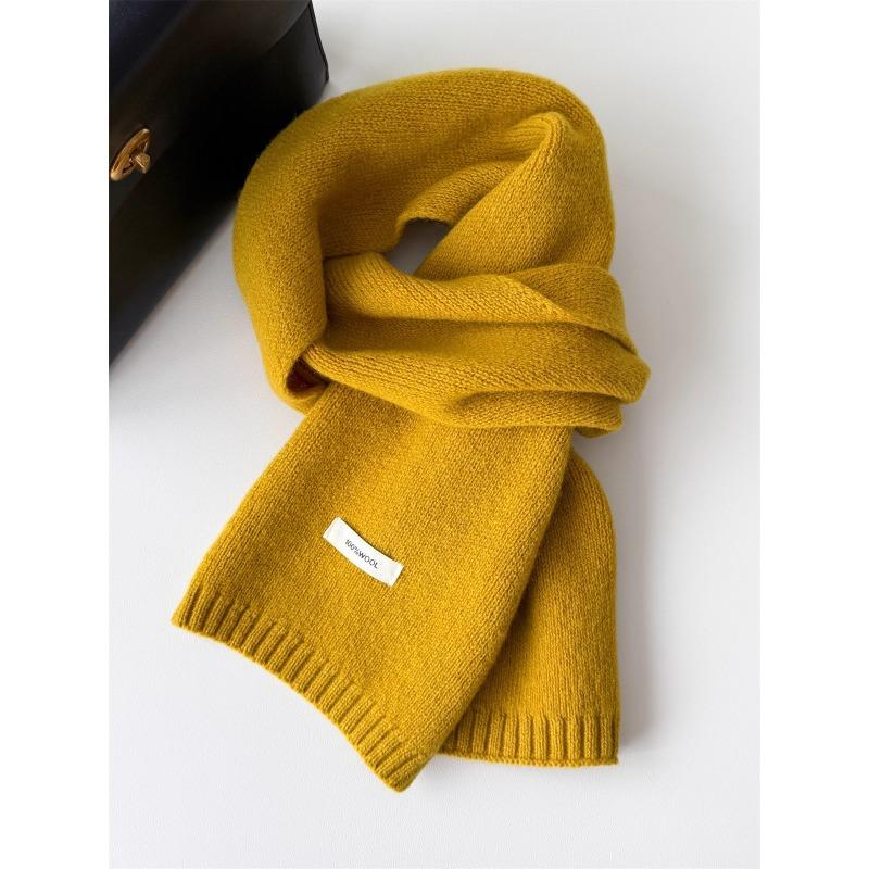 Korean Style New Versatile Solid Color Pure Wool Scarf for Women Autumn and Winter Warm Knitted Scarf Fashionable Versatile Scarf