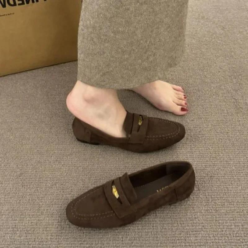Women's British Style round Toe Flat Bottom Slip-On Casual Flats Shoes Korean Version French Retro Design Spring Autumn Wear