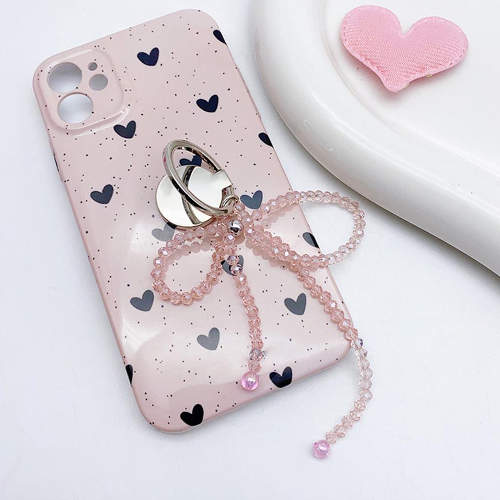 Koreański Uchwyt na Telefon z Kokardą Kryształowe Koraliki Zawieszka do Telefonu Uchwyt Pierścienie na Palce Podstawka Podpórka do Telefonu Akcesoria do Telefonu Komórkowego