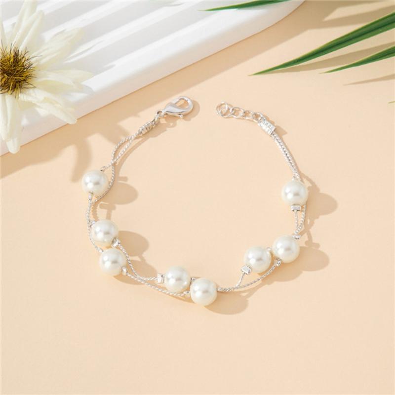 Doppelstrang-Perlenarmband, hochwertiger leichter Luxus, Geschenke für Freunde, exquisiter weißer Kristall.