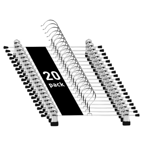 ID MAX Trouser Hangers, Set of 20, Skirt Hangers, Non-Slip, Connectable Skirt Hangers with Strong Clips To Keep Skirts In Place, Suit and Coat Clips (