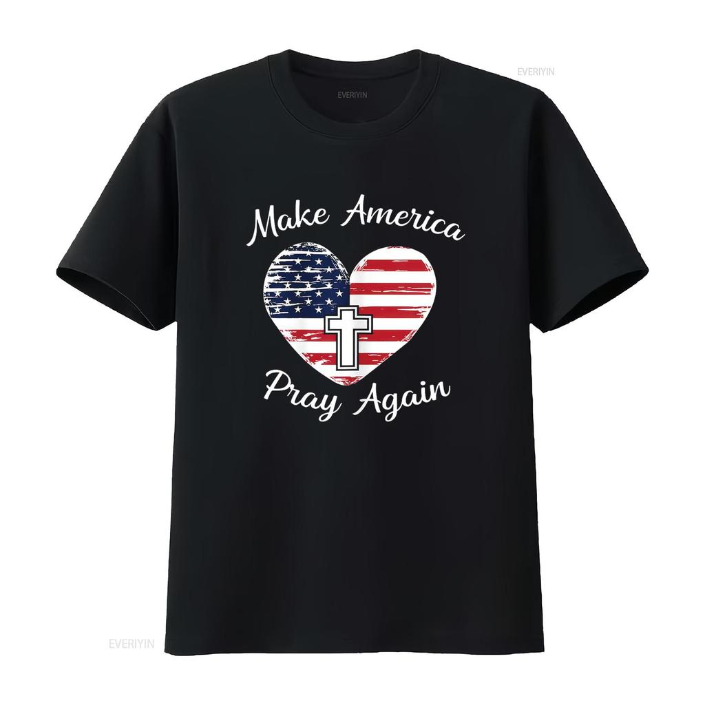 Make America Pray Again Christian USA Heart Distressed T Shirt Vintage Washed Soft Slightly Streetwear Graphic