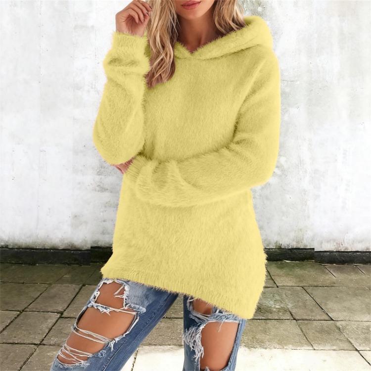 Warm Hooded Fleece Sweatshirt for Women Solid Color Long Sleeve Fashion Top