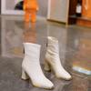 Women Are Not Tired of Thick-heeled Short Boots, Warm Autumn and Winter, Metal Commuter High-heeled Boots, and Square-headed New 2025 Martin Boots.