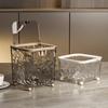 Trash Can Transparent Water Ripple with Press Trash Bin Lid Office Wastebasket for Home Bedroom