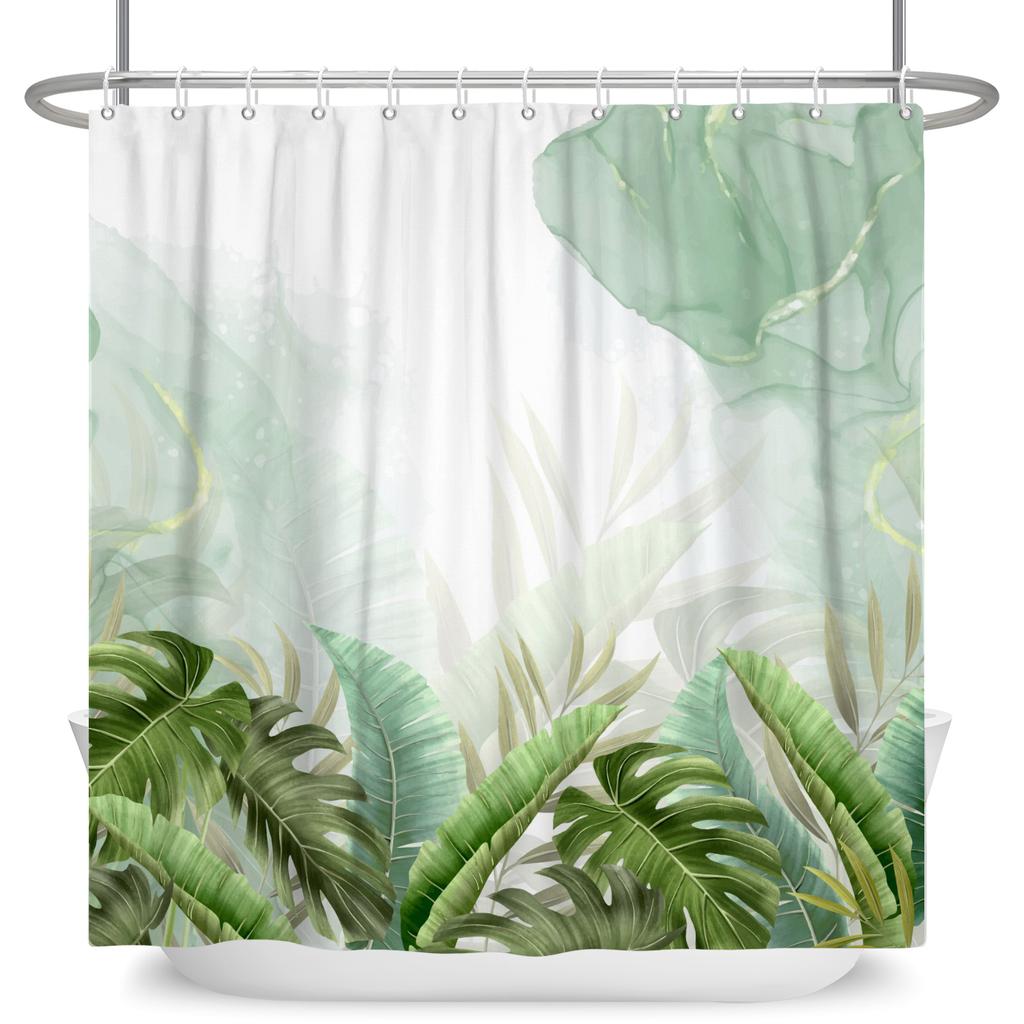 Tropical Greenery Leaf Shower Curtain Tulip Bathroom Curtain Romantic Refreshing Curtain Polyester Waterproof Bathroom Shower