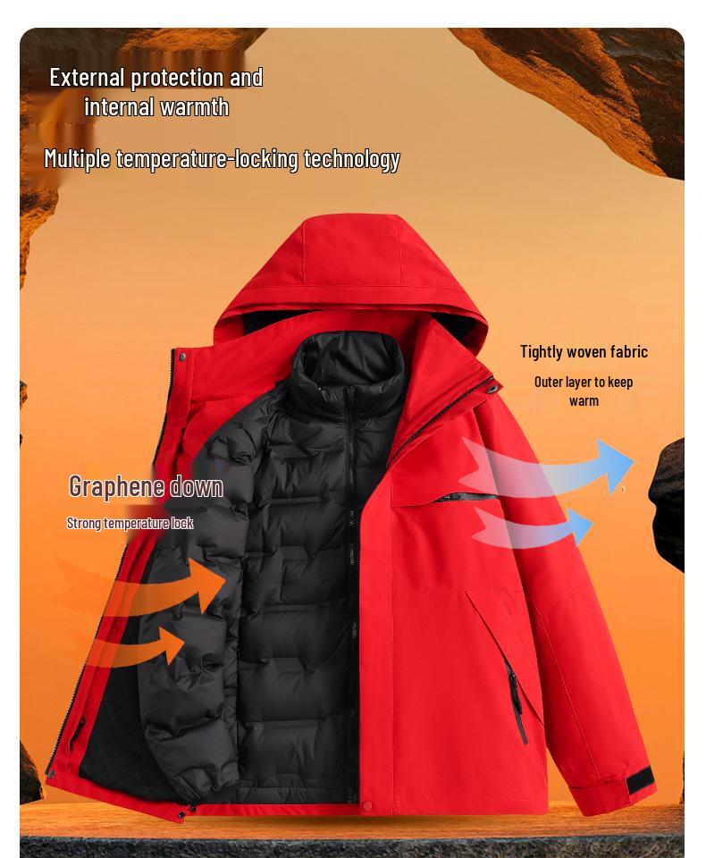 Camel Men's and Women's Three-in-One Jacket for Autumn/Winter Outdoor Hiking and Mountaineering.
