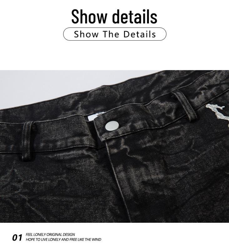 2025 Niche Embroidered Lightning Loose Jeans for Men & Women - Casual Street Style Straight-Leg Floor-Length Pants