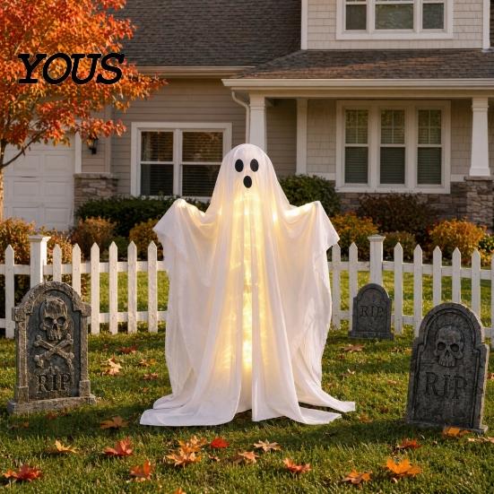 Ghost Prop for Porch Halloween Decoration, LED Light Up Standing Ghost, Indoor Outdoor Atmospheric Spooky White Porch, Yard, Lawn, Garden Decor Props