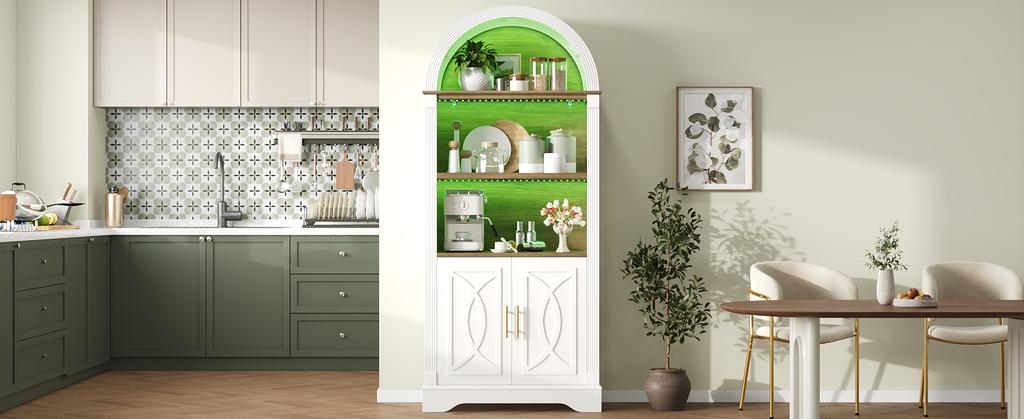 Highboard with Adjustable Shelf and LED Lighting, Kitchen Cabinet with Large Storage Space, Ideal for Dining Room, Living Room and Kitchen (White)