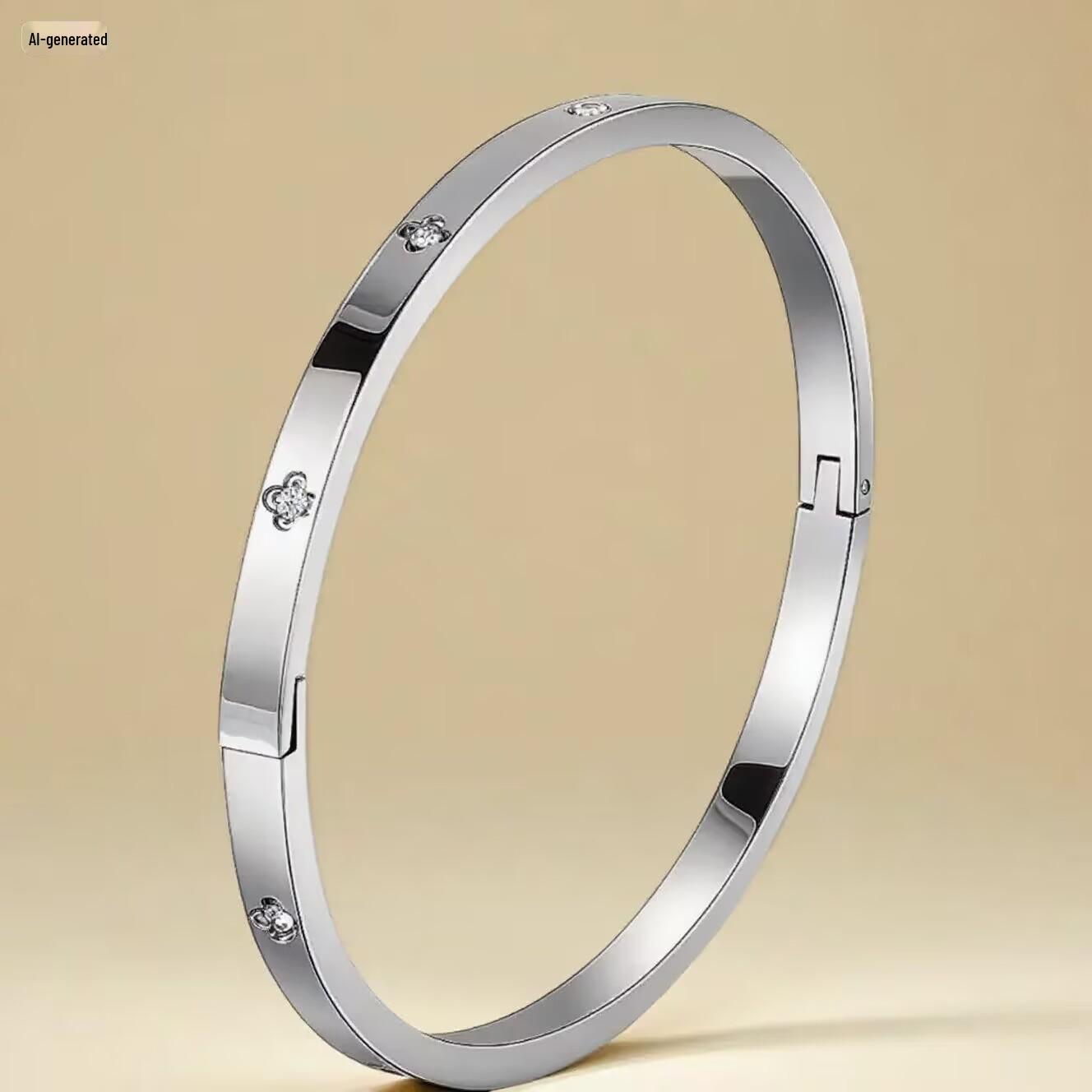 Women s Four-Leaf Clover Titanium Steel Bracelet with Inlaid Diamonds - Fashionable, Non-Fading Jewelry