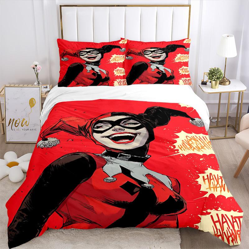 3pz Harley Quinn, Set Biancheria da Letto Clown, Copripiumino e Federe in Morbido Poliestere Lavabile in Lavatrice Stagioni tutte adatte & Arredamento Camera degli Ospiti255
