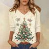 Women's T Shirt CHristmas Print 3/4 Sleeve Daily Weekend Fashion Basic V- Neck Regular Top
