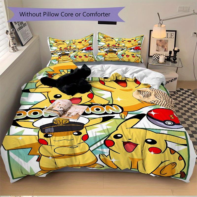 3pcs Pikachu Pokémon Quilt Cover Set (1 Quilt Cover + 2 Pillowcases Without Pillow Core), High-Definition Printing for Home and Dormitory.F053