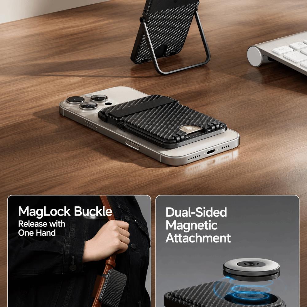 Foldable Phone Wallet Stand Carbon Fiber Texture Phone Card Stand  Mobile Phone
