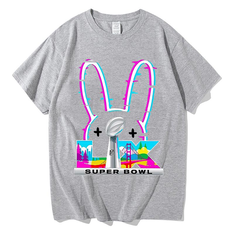 Bad Bunny Super Bowl Graphic Tshirt Cotton Short Sleeve Loose Male Tshirts Streetwear Unisex Hip Hop Fashion Summer Men Shirts