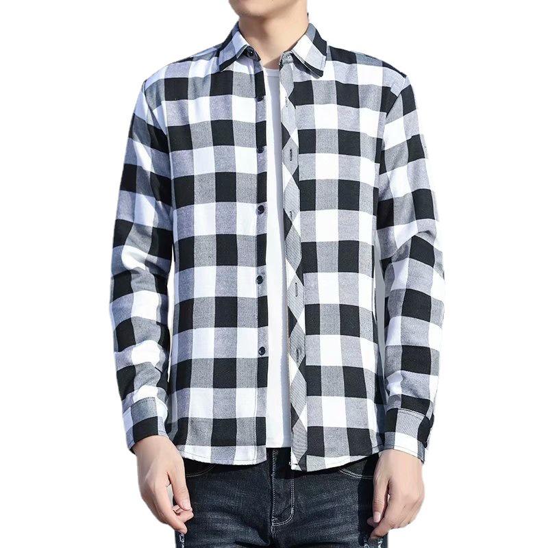 Men's Plush Thickened Long-Sleeve Plaid Shirt - Korean Winter Style
