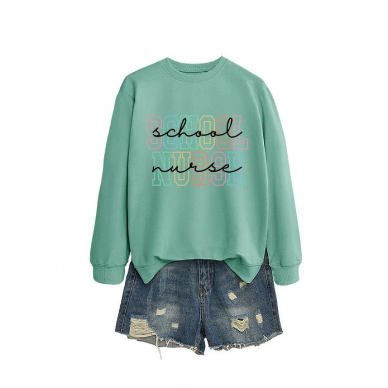 Womens Casual Long Sleeve Hoodie Sweatshirt With Print Design Loose Fit Cotton Blend Office Chic Style