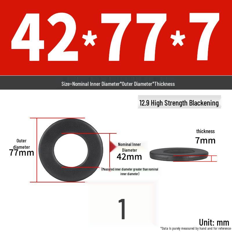 High-Strength Class 12.9 Flat Washer - Thickened & Widened, Sizes M6-M42