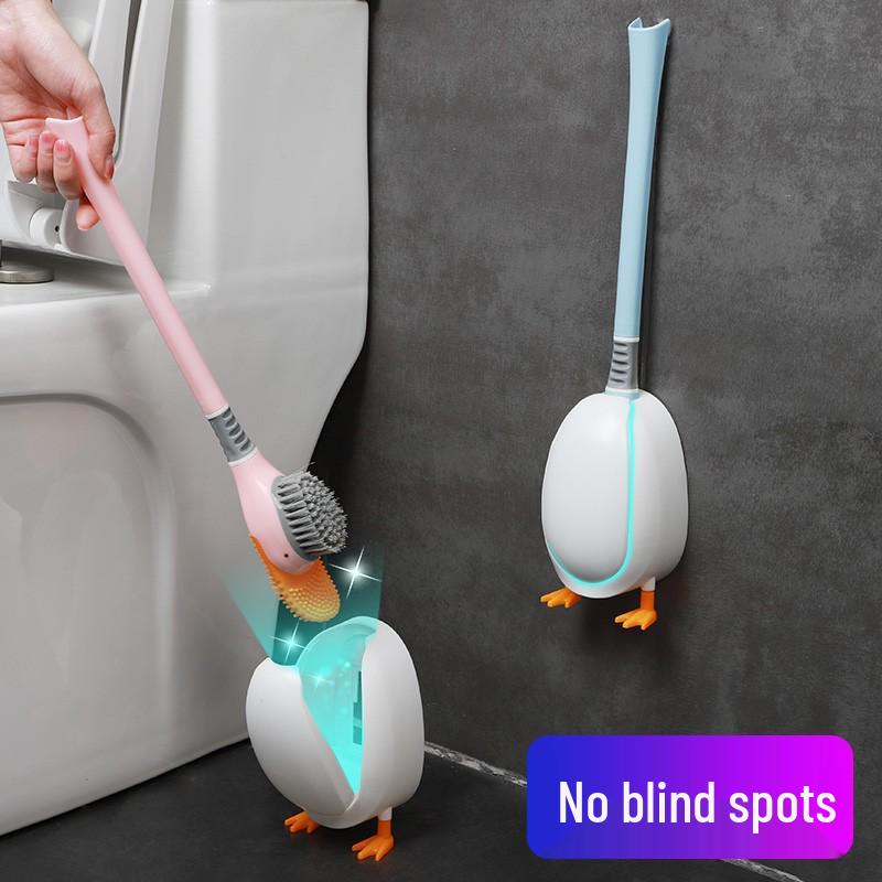 Yellow Duck Toilet Brush with Soft Bristles, Long Handle, Wall-Mount & Floor-Standing Options for Dead Angle Cleaning