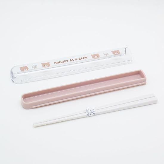 OSK Slide-Type Antibacterial Chopsticks and Case Set, 16.5cm, Bear, for Bento, Dishwasher Safe, KU25