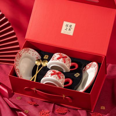 Premium Housewarming Coffee Cup, High-end Exquisite Ceramic Couple Pair of Cups and Saucers Set, Wedding Gift, Souvenir