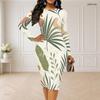 Women Plus Size Round Neck Long Sleeve Printed Bodycon Midi Dress