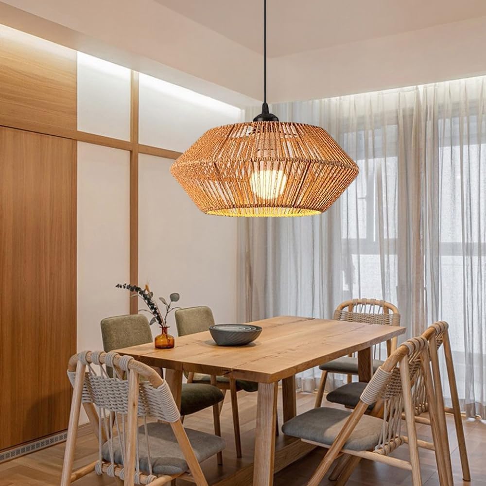 Boho Style Rattan Chandelier 32CM Lamp Shade Vintage Hanging Light Pendant Lamp for Home Decoration Lighting Fixture E27 Light