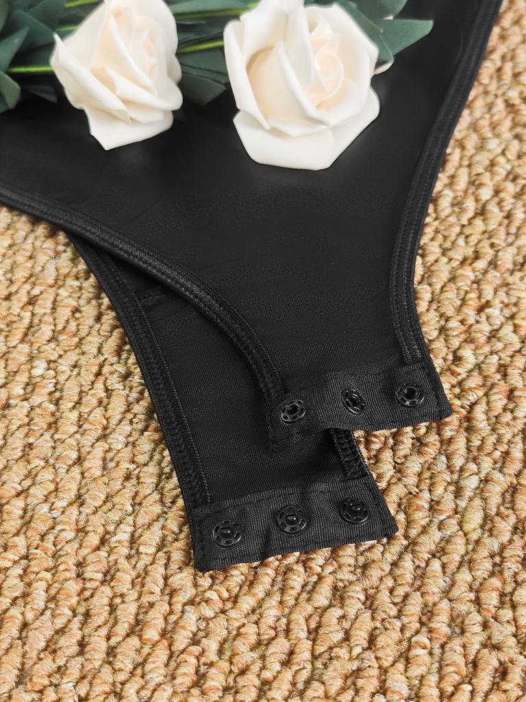 Plus Size Lace See-through Bodysuit with Open Crotch and Hollow-out Design