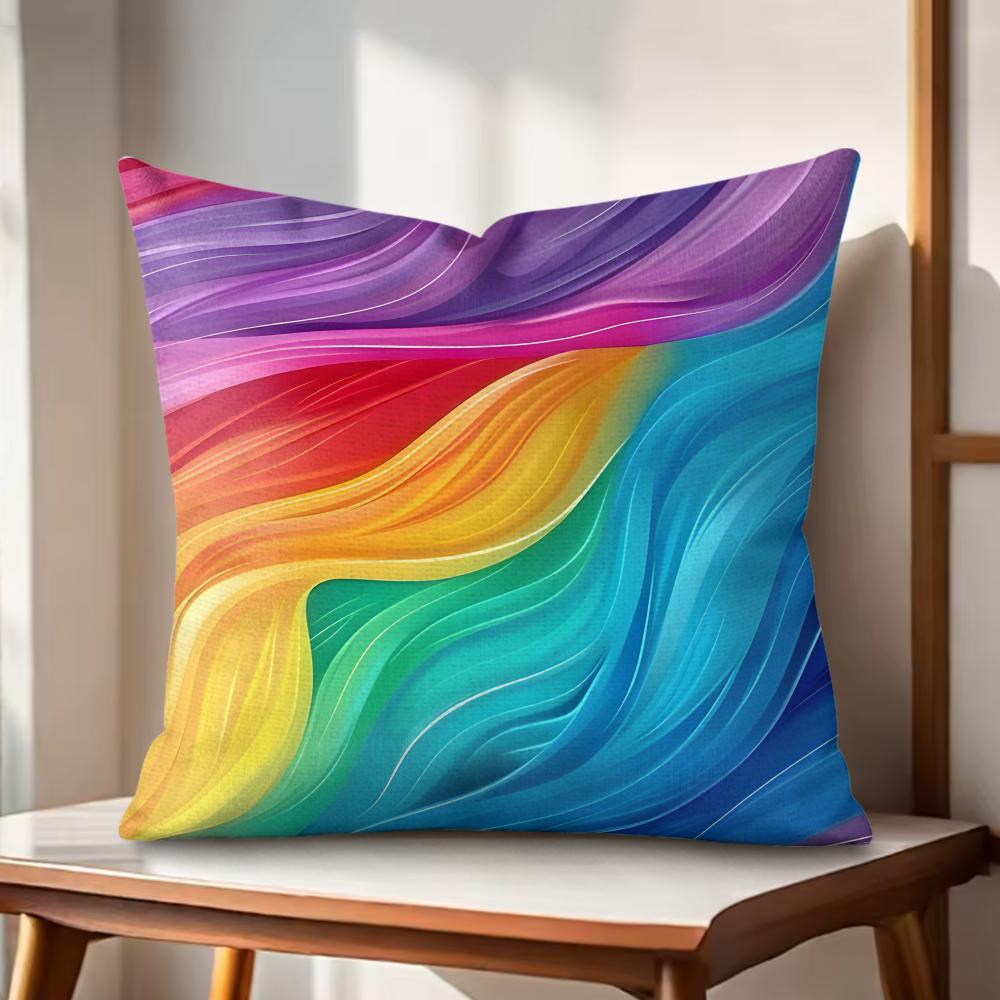 Rainbow Color Cushion Cover Natural Linen Organic Fabric DoubleSided Printing Couch Pillow Covers Home Decor