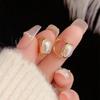 Korean Retro Geometry Square Pearl Plating Color Bead Stainless Steel Stud Earrings for Women Charm Wedding Bride Jewelry Gifts