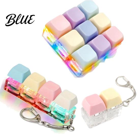 Fingertip Fidget Keyboard Toy Silent Stress Relief Keychain with LED Work Break Light Decompression Button Finger Clicker Sensory for Adults